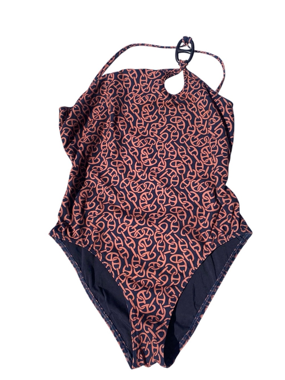 Hermes Navy and Coral Chain-Link One-Piece Swimsuit
